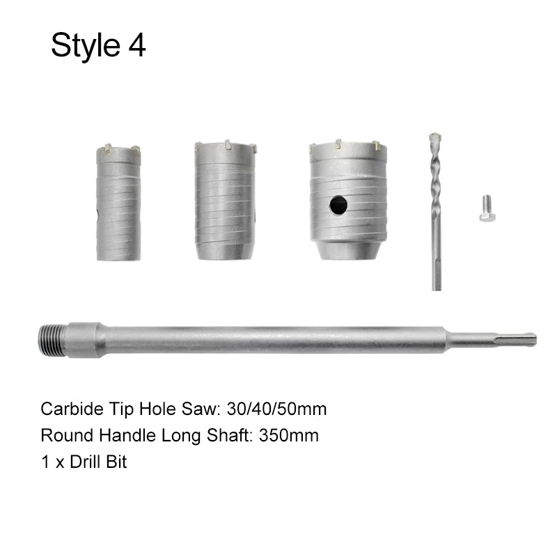 round shank 30 40 50 1 комплект 30 40 50 65 68 мм Диаметр бетонного камня отверстие пилы полый сердечник сверло и 110 200 350 мм квадратный Круглый хвостовик - Цвет: round shank 30 40 50