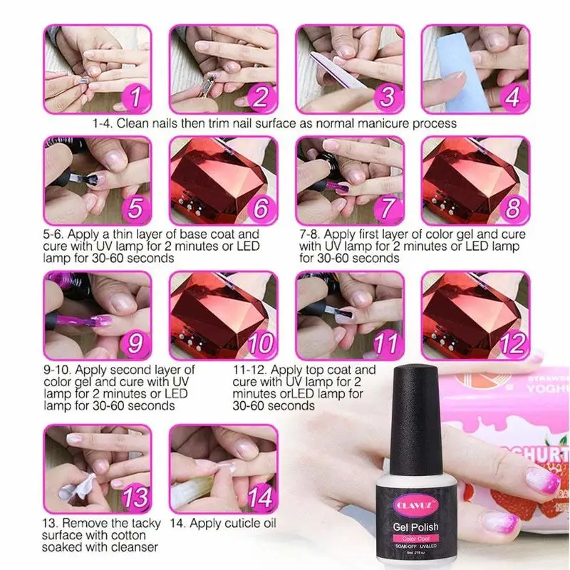 

CLAVUZ 6Pcs Nail Gel Polish Set UV LED Soak Off Color Changing Nail Varnishes Base Coat Top Coat Manicure Pedicure 8ML