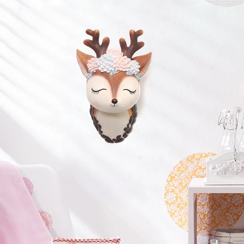 

Resin Charms Wall Mount Home Decor Cartoon Deer Head Decorative Faux Taxidermy Wall Hanging Centerpiece Ready to Hang