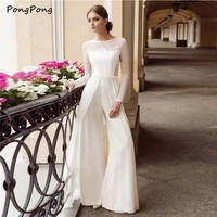 elegant simple wedding jumpsuit for women zipper o neck appliques floor length lace 2021 white ivory pantsuit custom made