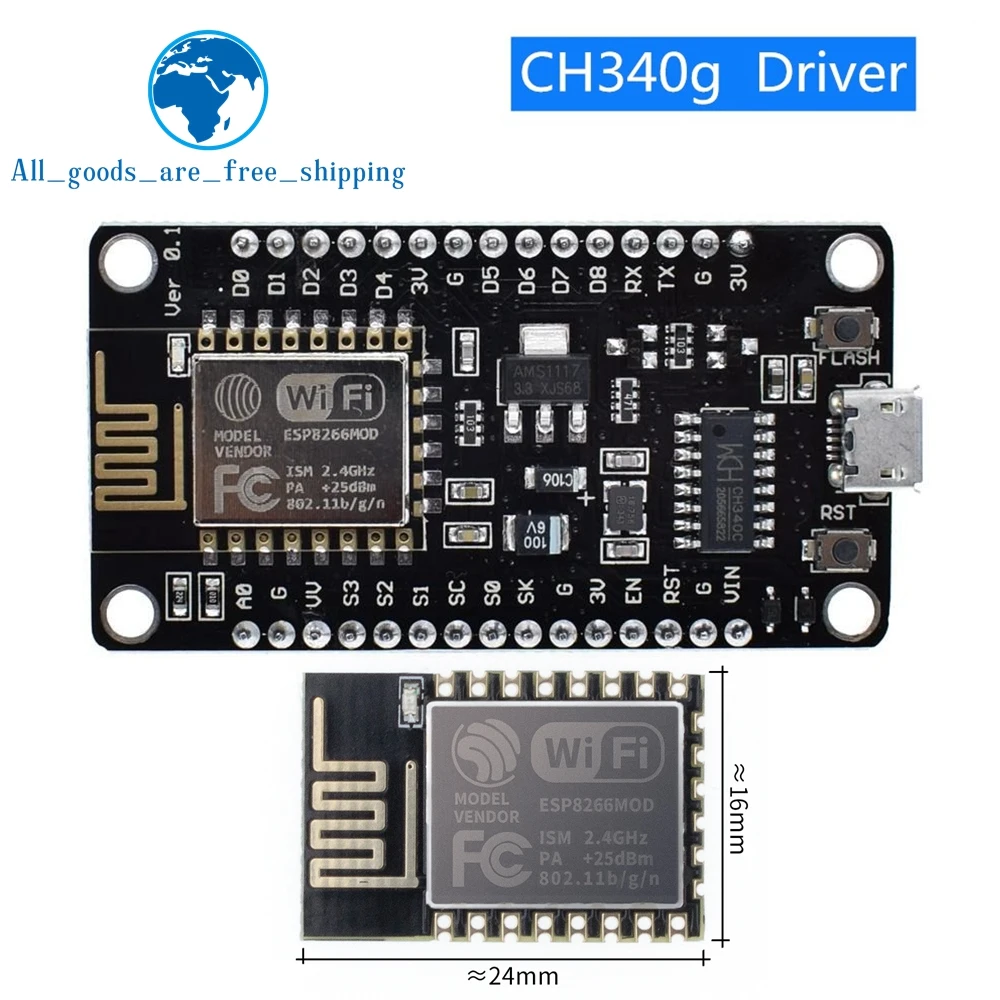 

Модуль ESP8266 NodeMcu v3 Lua с Wi-Fi, беспроводная плата CH340 для разработки «Интернет для вещей», ESP8266 с антенной PCB и портом USB для Arduino