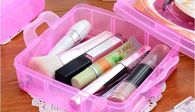 

Eco-Friendly Makeup Organizer Three Removable Transparent Plastic Storage Box Grid Cosmetic Hair Accessories Multi-compartment