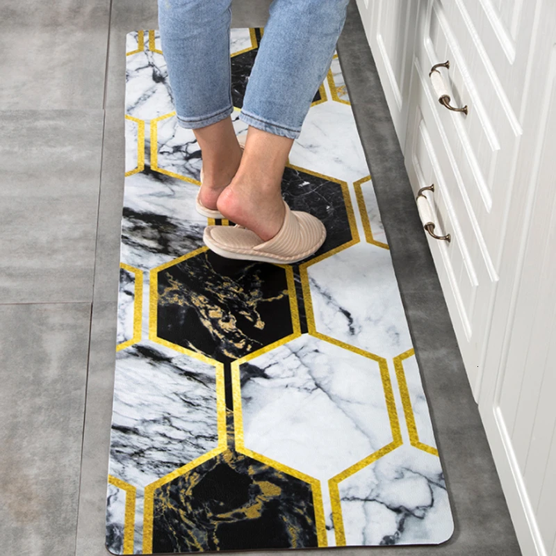 Геометрические кухонные коврики ПВХ кожаные напольные большие дверные татами