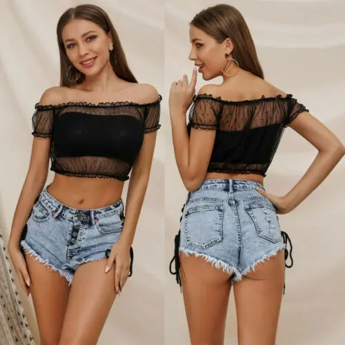 Женские сексуальные кружевные укороченные топы с открытыми плечами женская