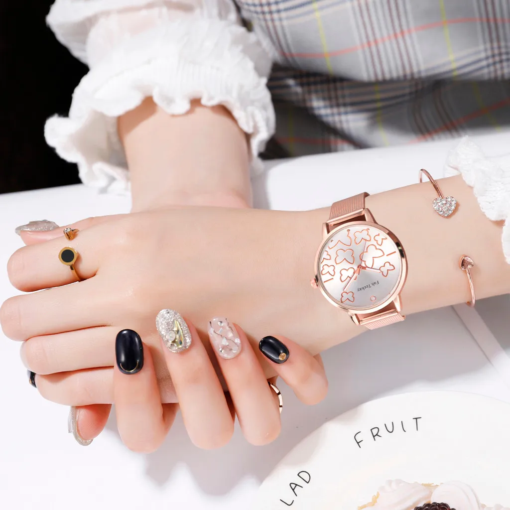 Роскошные часы для женщин платье браслет Мода бабочка Летающий танец Циферблат