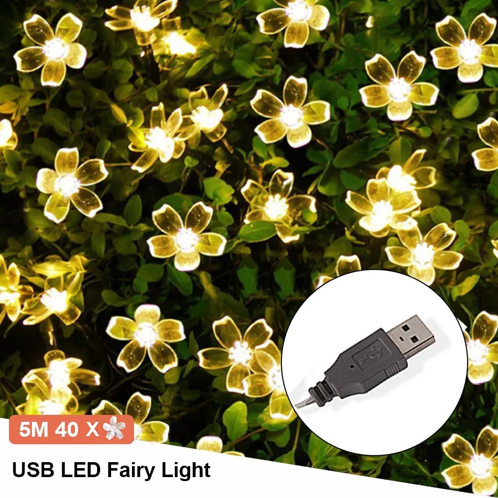USB Warm White 5 м 10 м USB Праздничная гирлянда уличная гирлянда светодиодный струнный свет водонепроницаемое садовое, Рождественское украшение, Цветочные Свадебные огни - Испускаемый цвет: USB Warm White