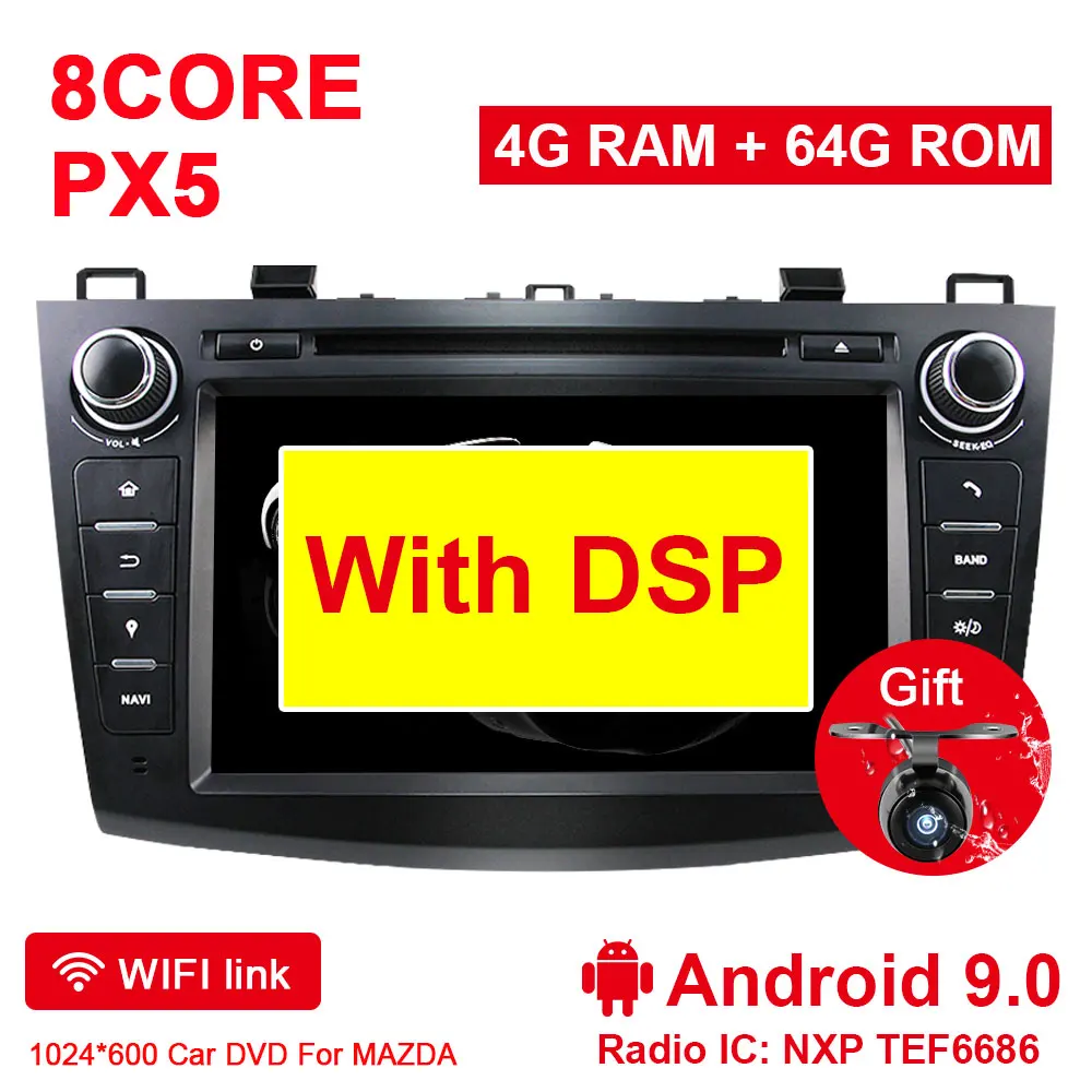 PX5 4G 64G dsp Eunavi Android 9 Car DVD for MAZDA 3 2007-2012 2 din Multimedia radio stereo player gps navigation 1024*600 HD dsp Octa core - Цвет: PX5 4G 64G dsp
