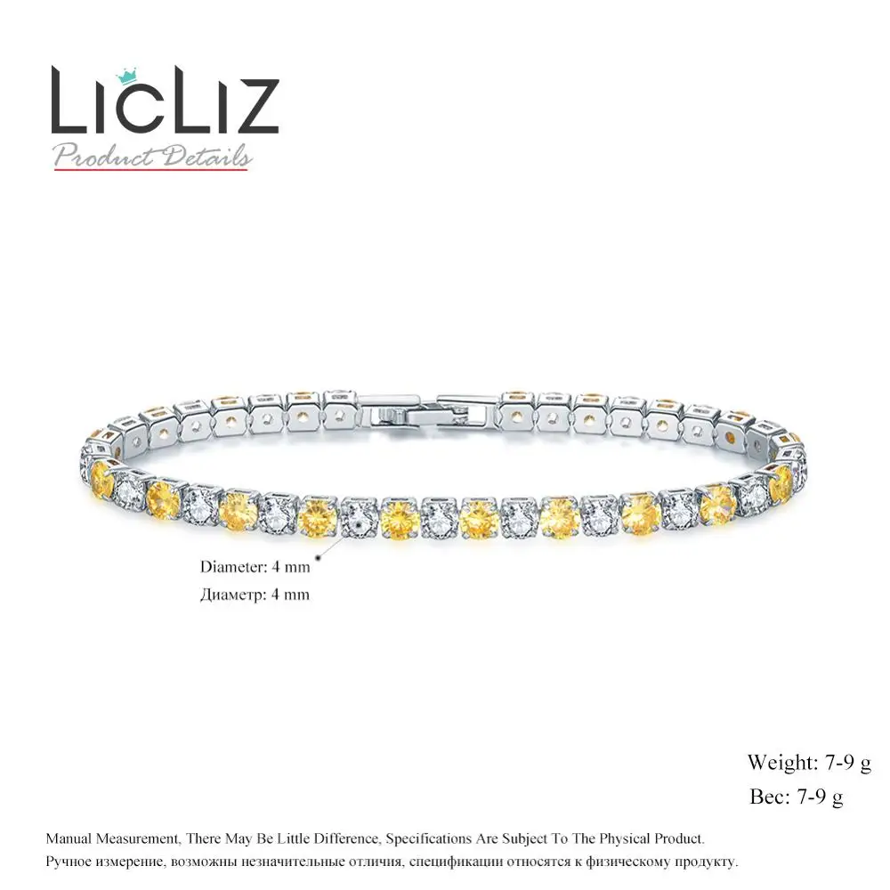 Модный женский теннисный браслет LicLiz с прозрачными жёлтыми кристаллами циркона