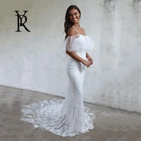 yiliber mermaid wedding dress short sleeve lace trailing thin shoulder strap wedding gown embroidery applique bridal dresses