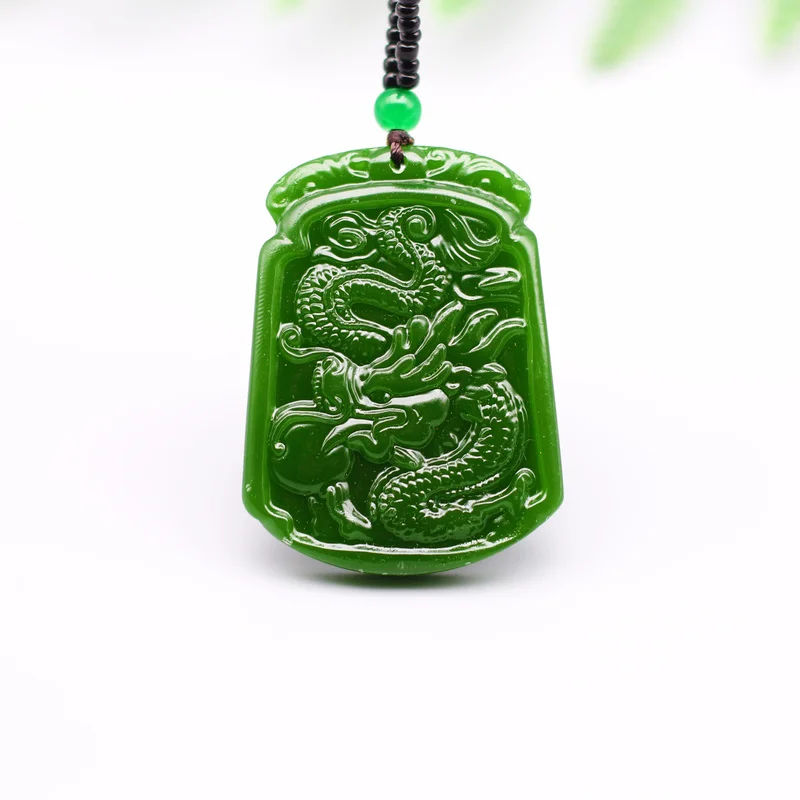 

Green Jade Dragon Pendant Necklace Hand-Carved Natural Charm Jadeite Jewelry Fashion Accessories Amulet for Men Women Lucky Gift