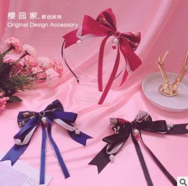 

Princess sweet lolita hairband Gilded embroidery big bow tie and wind hair hoop Japanese girls kimono hairband women HZQX091