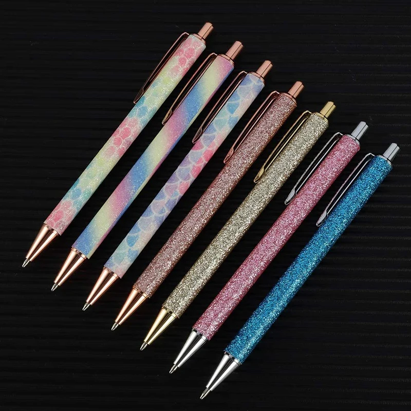 

7Pcs Ballpoint Pens Retractable Pen Black Ink Medium Point (1.0mm) Click Ball Pens Rose Gold Office Supplies