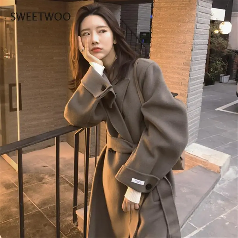 Новое осенне-зимнее женское пальто корейское студенческое утепленное шерстяное