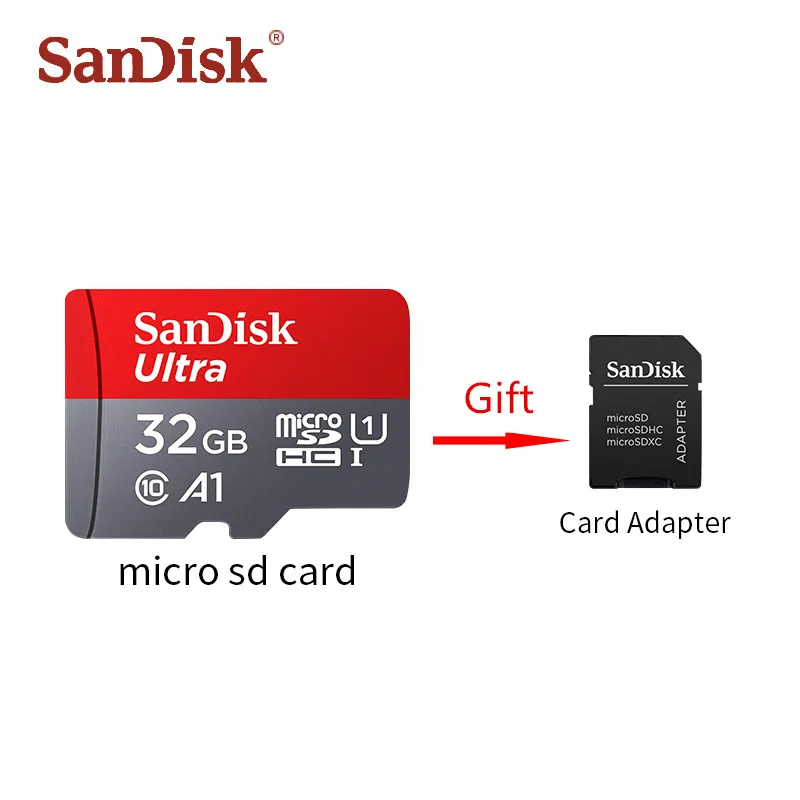 SanDisk A1 micro sd карты 128 Гб 64 ГБ 32 ГБ оперативной памяти, 16 Гб встроенной памяти, 98 МБ/с. usb флэш-карта памяти, мicro sd class10 TF карты - Емкость: 32GB with Adapter