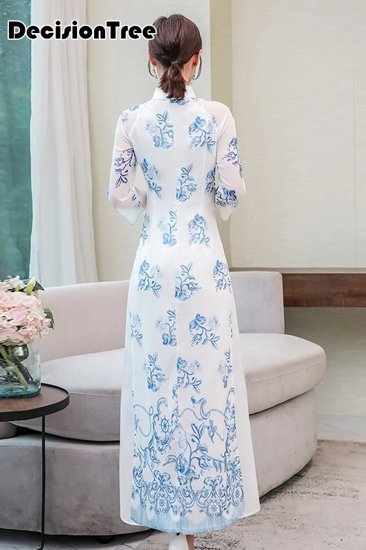 Чонсам aodai белая женская aodai вьетнамская традиционная одежда ao dai вьетнамское платье вьетнамские костюмы Улучшенный чонсам