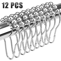 12pcs practical stainless steel curtain hooks bath rollerball shower curtains glide rings convenient home bathroom accessories