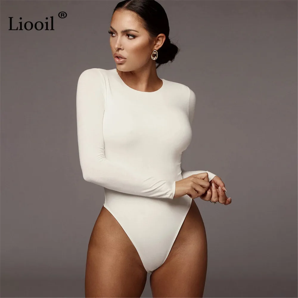

Liooil черный, белый цвет для тела сексуальное боди костюм топы для женщин осень 2021 зимняя одежда с длинными рукавами и круглым вырезом вечерни...