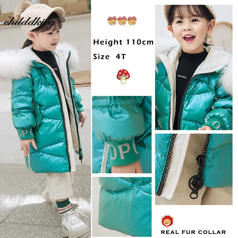 

2020 Winter Baby girls clothes Kids snow wear Outerwear Parkas real fur Girl snowsuits Down Jacket Children clothing 2-8 Years