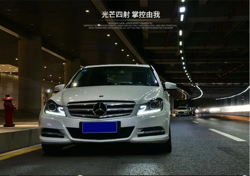 2 шт. 2011~ 2013 год автомобильный бупмер головной свет для Mercedes W204 фар C180 C200 C260 светодиодный DRL HID ксенон, противотуманная фара для Benz W204