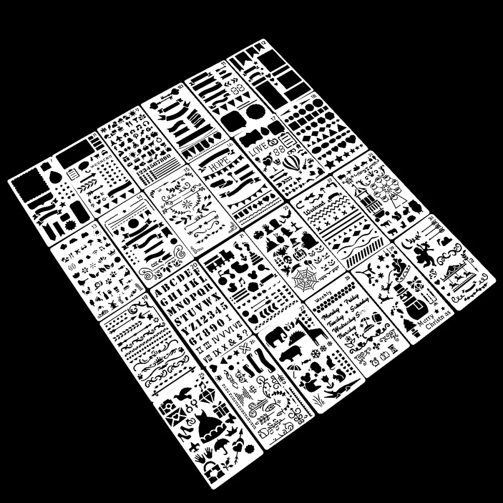 

24pcs Drawing Stencils DIY Hollow Drawing Stencils Templates for Notebook Diary Scrapbook Photo Album DIY