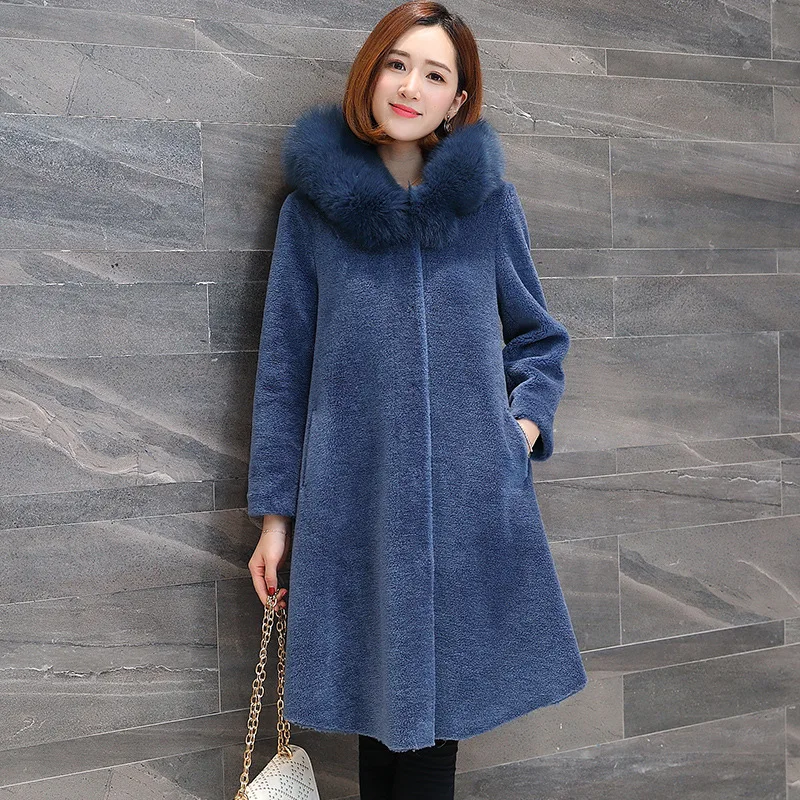 

Real Fur Coat Women Sheep Shearling 200% Wool Winter Jacket 2020 Korean Warm Hooded Overcoat Manteau Femme 2722 YY500
