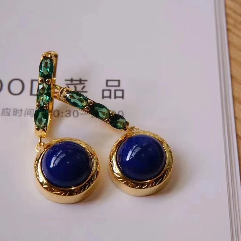 

Vintage chic Lapis lazarus earrings 925 silver plated in 24K gold