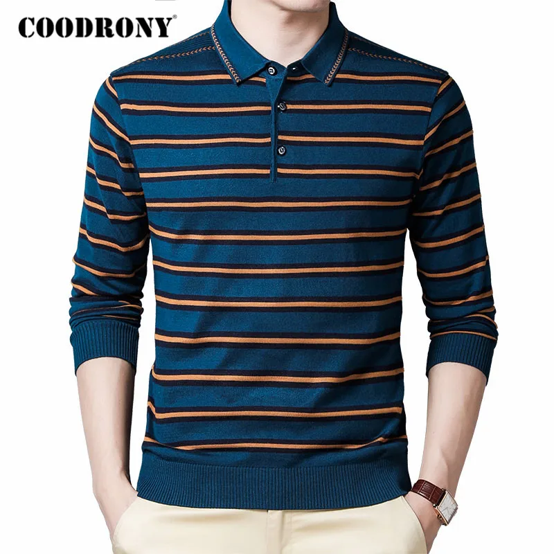 

Мужской трикотажный свитер COODRONY, с отложным воротником, в полоску, на осень и зиму, C1133