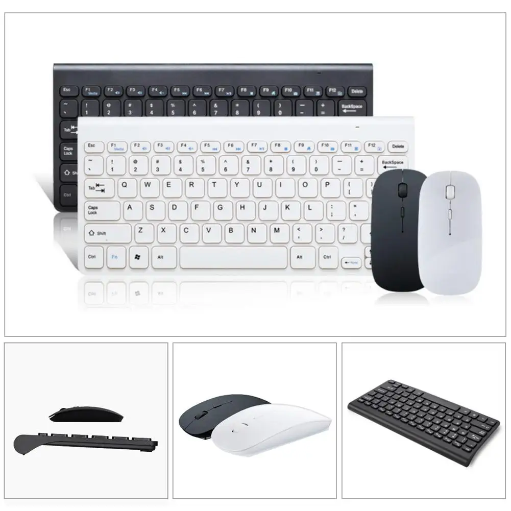 Беспроводная клавиатура и оптическая мышь 2 4 ГГц черно белая маленькая стильная