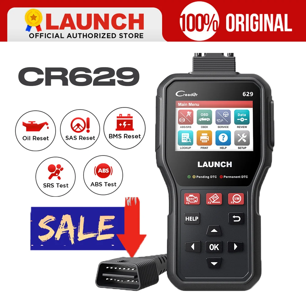 LAUNCH CR629 считыватель кодов OBD2 сканер активный тест диагностический ABS SRS OIL BMS SAS Reset