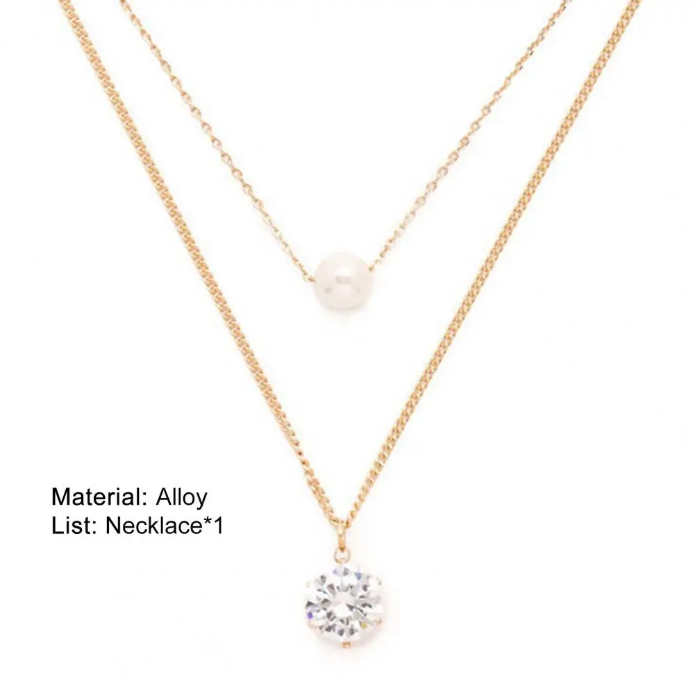 

Fashion Women Necklace Shiny Rhinestone Faux Pearl Double Layer Choker Chain Necklace Jewelry for Gift
