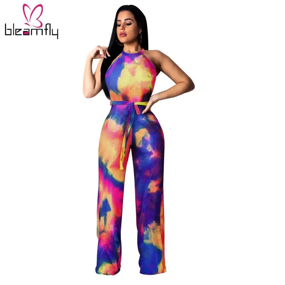 Женский Летний комбинезон в радужную полоску на шнуровке с бретелькой через шею