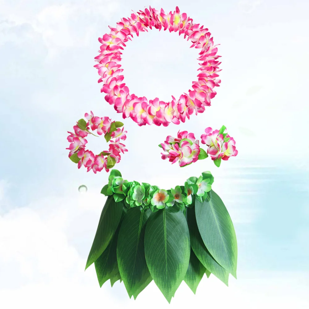 Комплект Гавайского костюма с юбкой Hula 5 шт. зелеными листьями Leis браслеты