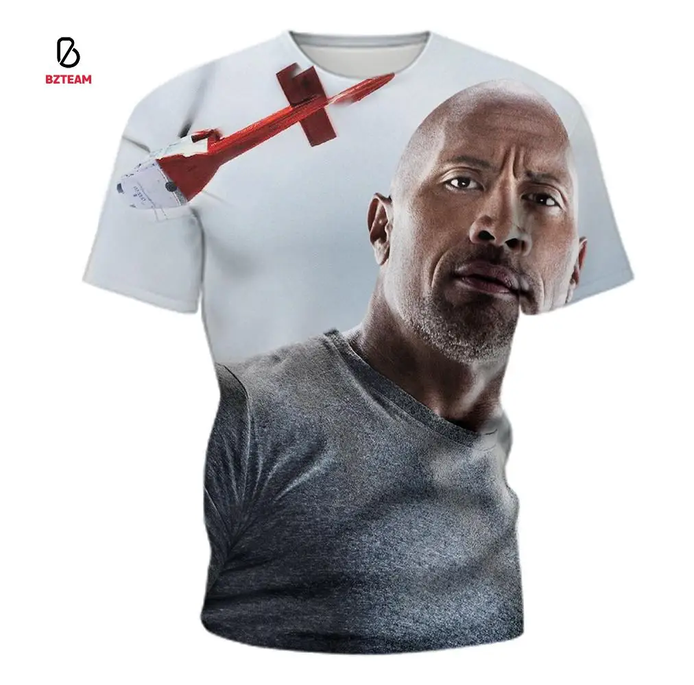 

BZTEAM 2021 New 3d Printed T-shirt Dwayne Douglas Johnson Sports Fitness Short-sleeved Cool Man Neutral Casual Fashion Universal