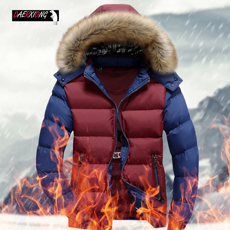 Зимний пуховик мужская повседневная меховая теплая куртка на молнии с капюшоном