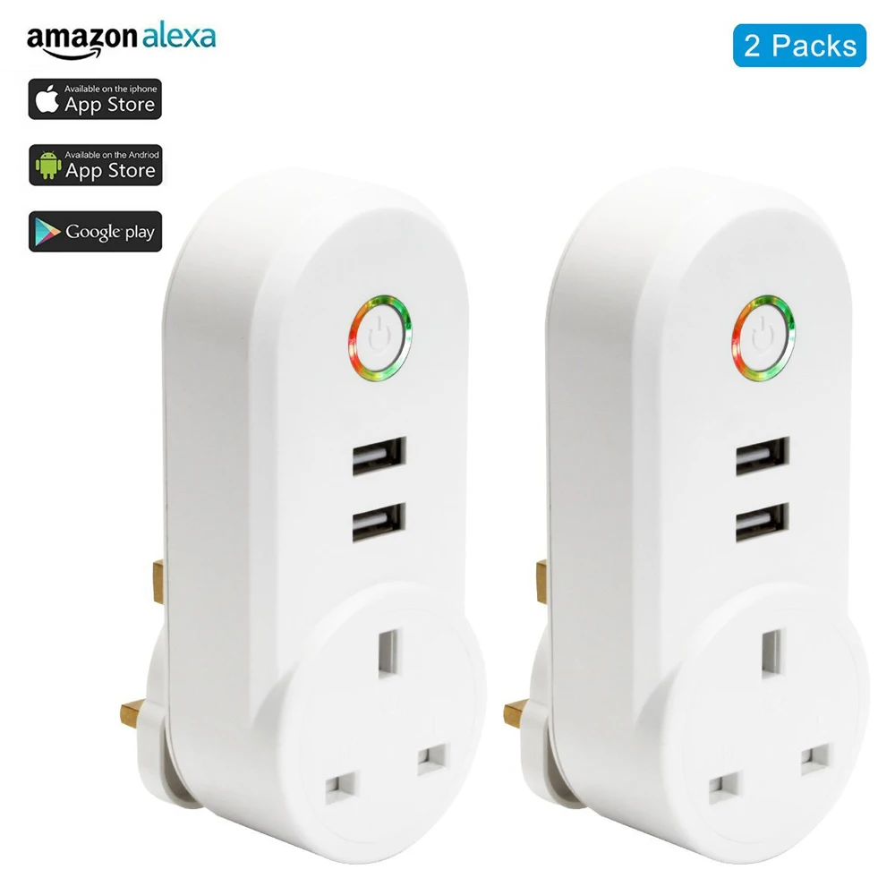 2 шт. UK HK MY SG Smart Plug с двумя портами usb 10A домашняя Автоматизация Wi-Fi розетка