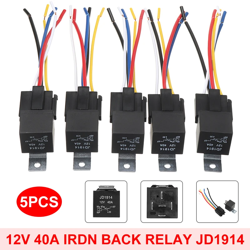 5pcs 12V 40A Водонепроницаемый автомобильное реле и жгут для тяжелых условий