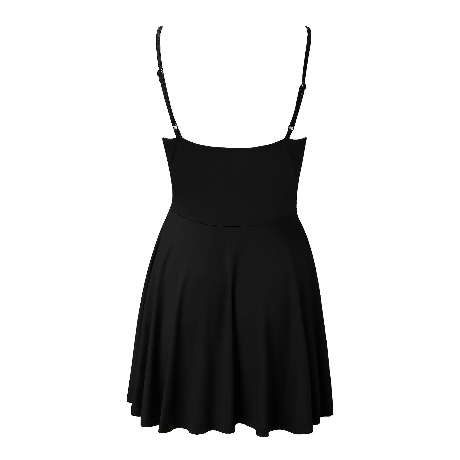 Женское мини-платье на бретелях-спагетти с круглым вырезом и открытой спиной -