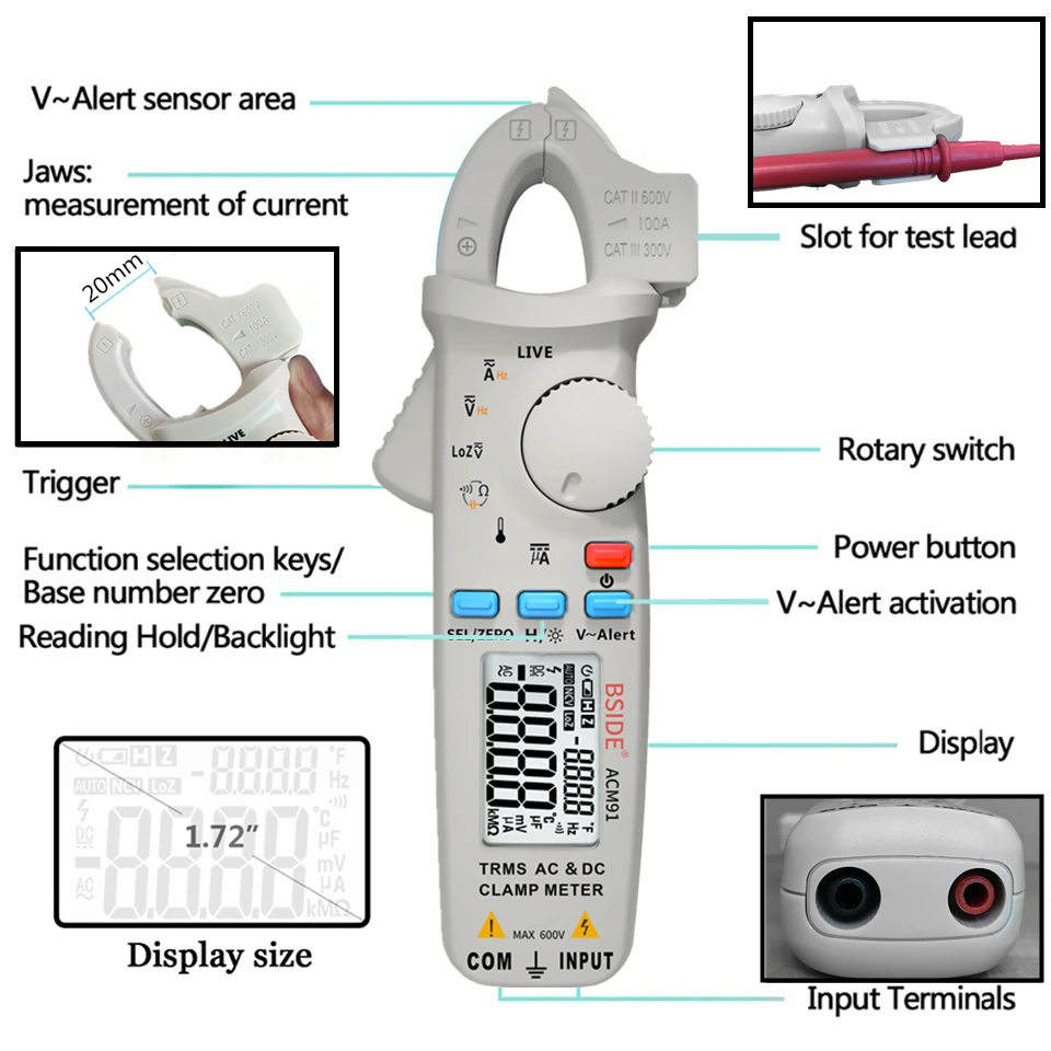 Digital AC/DC Current Clamp Meter True RMS Car Repair Auto-Range Multimeter Live Check NCV Temp Frequency Capacitor Tester | Инструменты