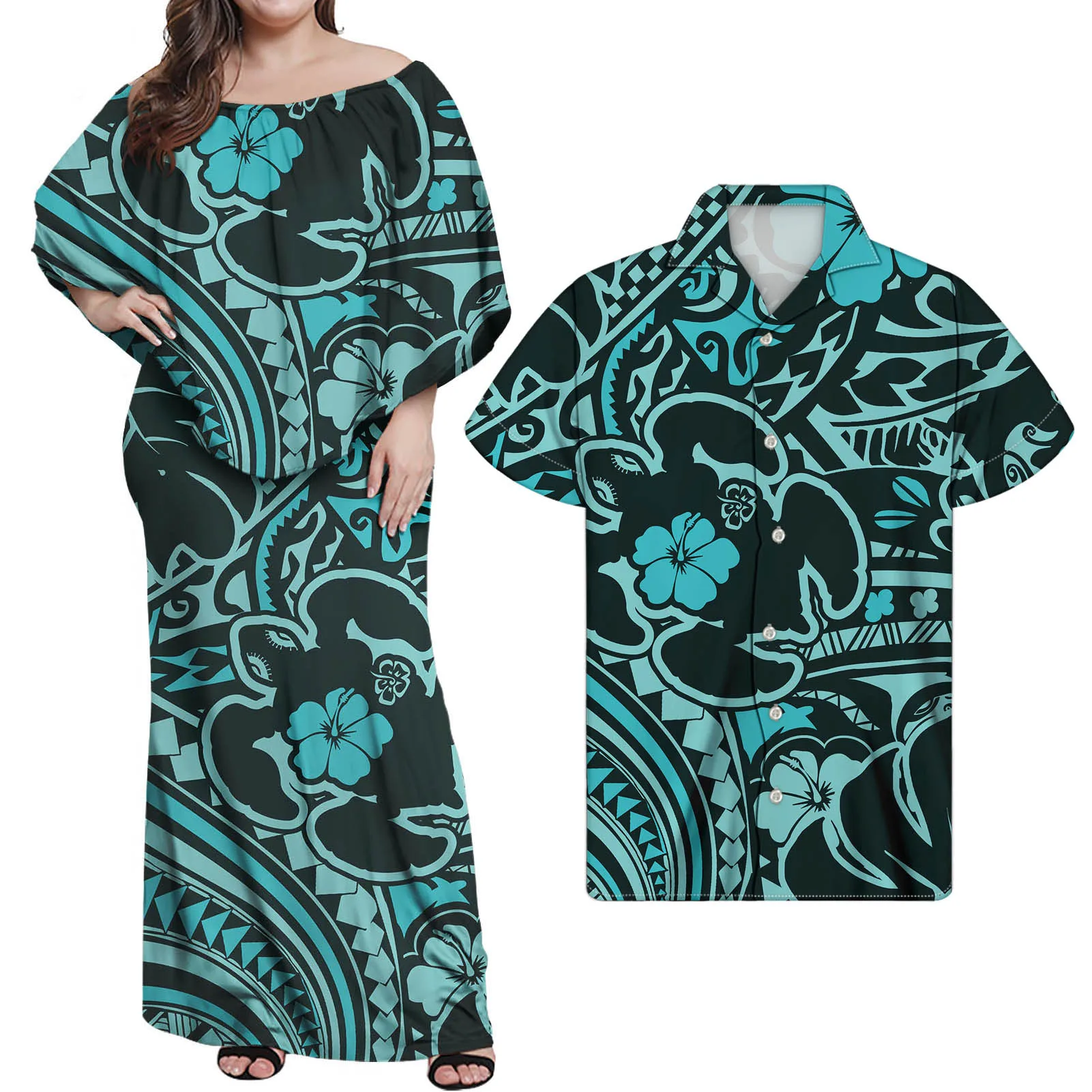 

Hycool полинезийское племенное Новогоднее Платье с принтом Гавайских цветов платье на день рождения для женщин пары подходящая одежда