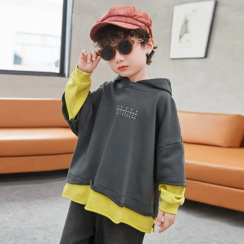 

2021 New Middle School Boy Spring and Autumn Style Durable Fashion Sweaters Repeated Coat and Hat Coat
