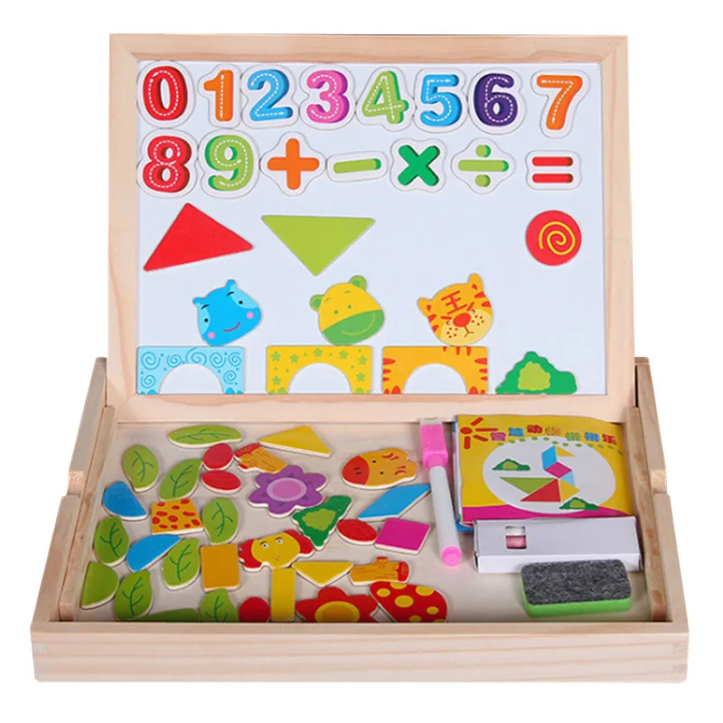 

Dress Up and Learn 3D Magnetic Puzzle Set Wooden Double-sided Drawing Board Kids Blackboard Puzzle NSV775