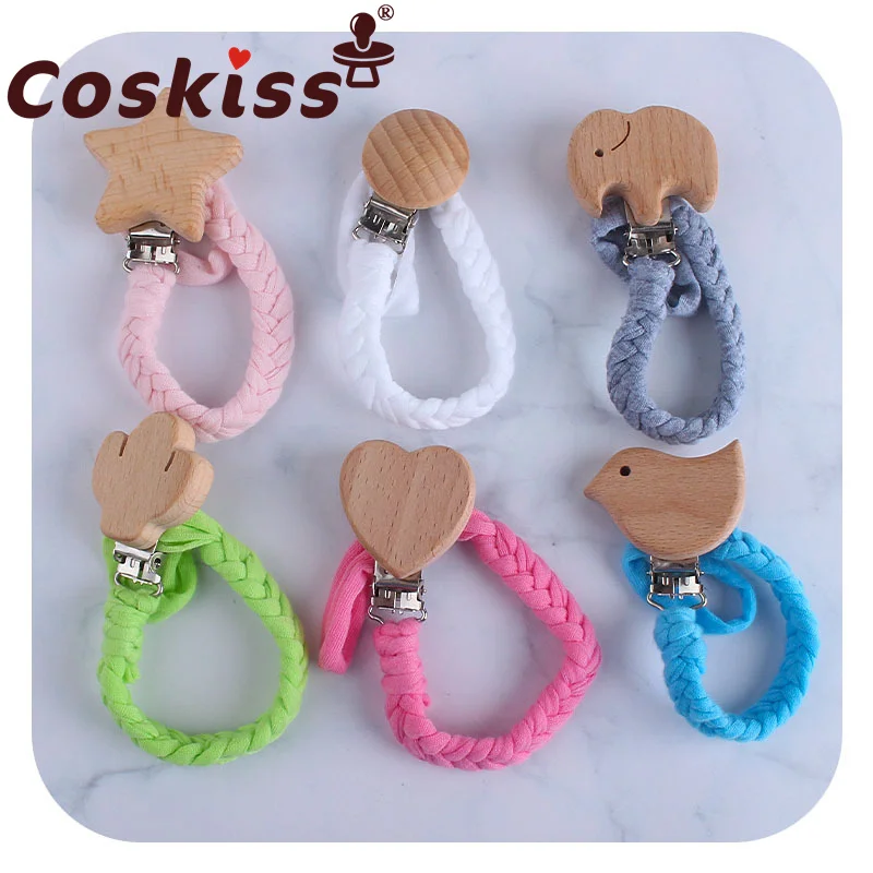 Coskiss-chupete de madera de haya con dibujos de animales, cadena de chupete tejida a mano, con cuerda, regalo para los dientes-0