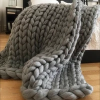 wool hand knitted chunky blanket thick yarn weighted bulky knitting throw blanket warm winter home sofa bed throws blankets