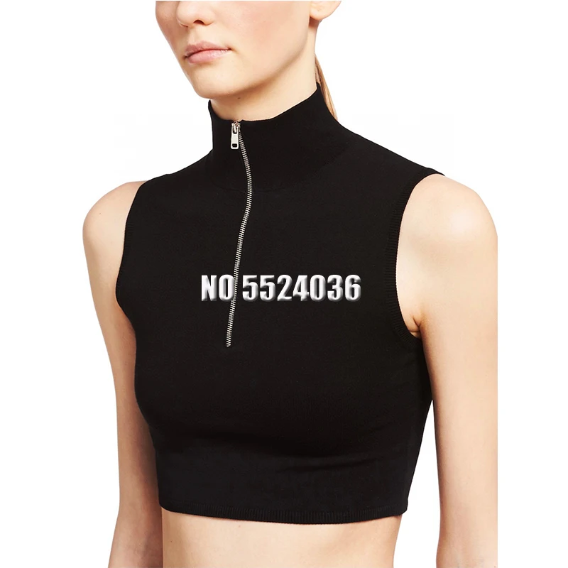 

Runway Fashion 2021 Autumn High Neck Slim Short Sexy Women Sleeveless Croptops Tank Solid Knit Crop Vest Tops