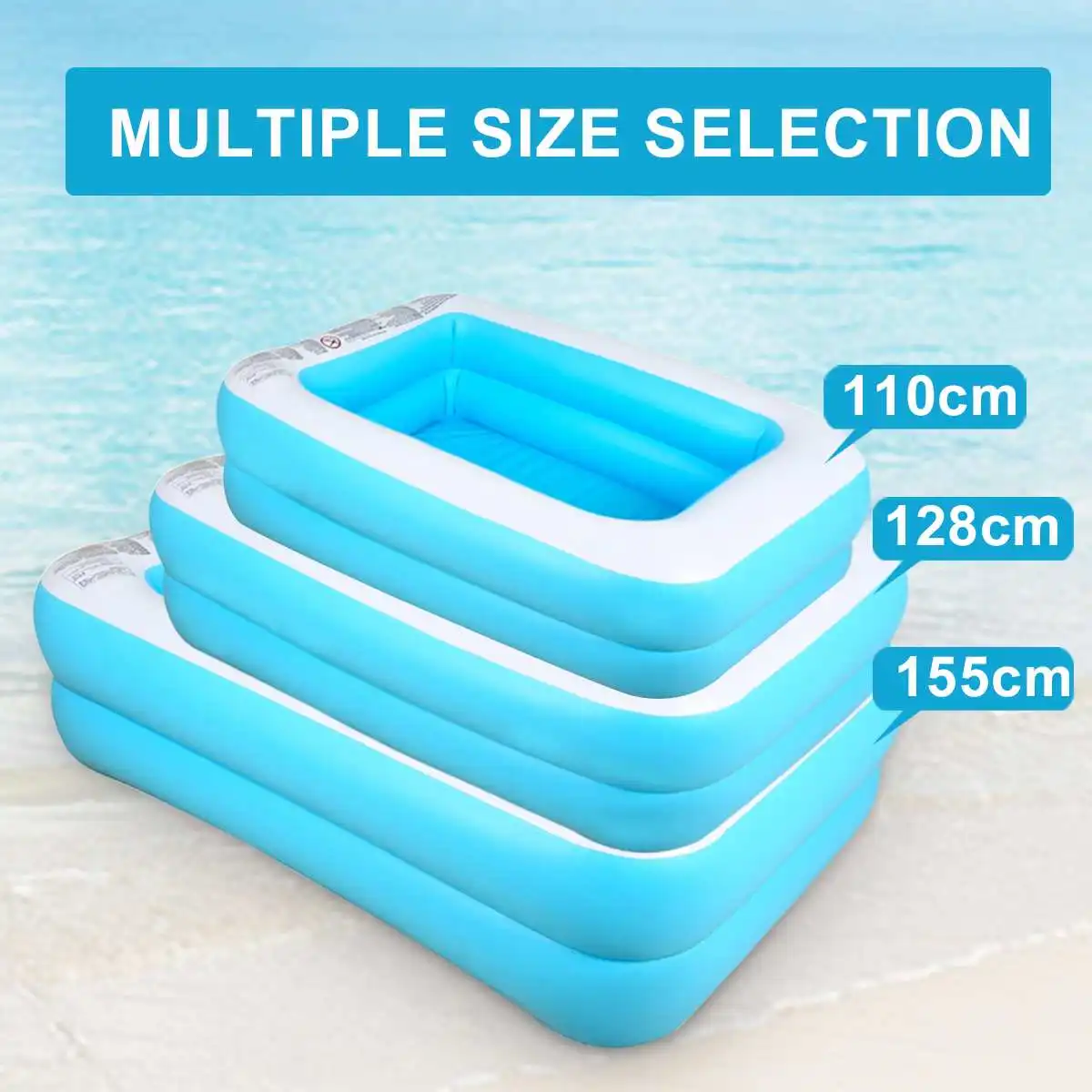 

Inflatable Swimming Pool PVC Rectangle Adults Kids Pool Outdoor Indoor Swimming Pool Leak-Proof Valve Swimming 1.1m/1.3m/ 1.5m