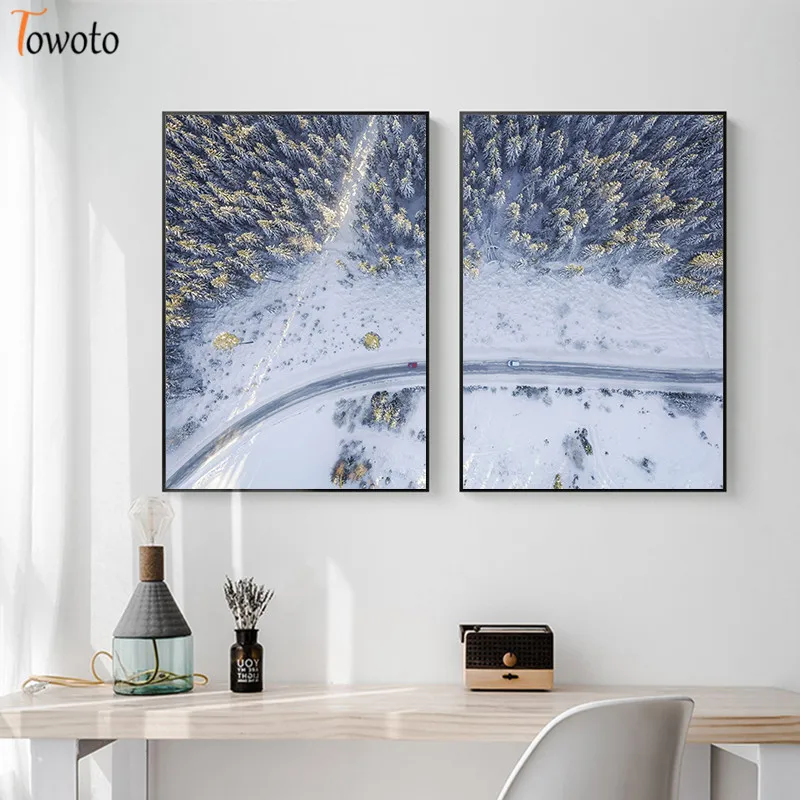 Картина на холсте с принтом заснеженного леса постер изображением ели сосны