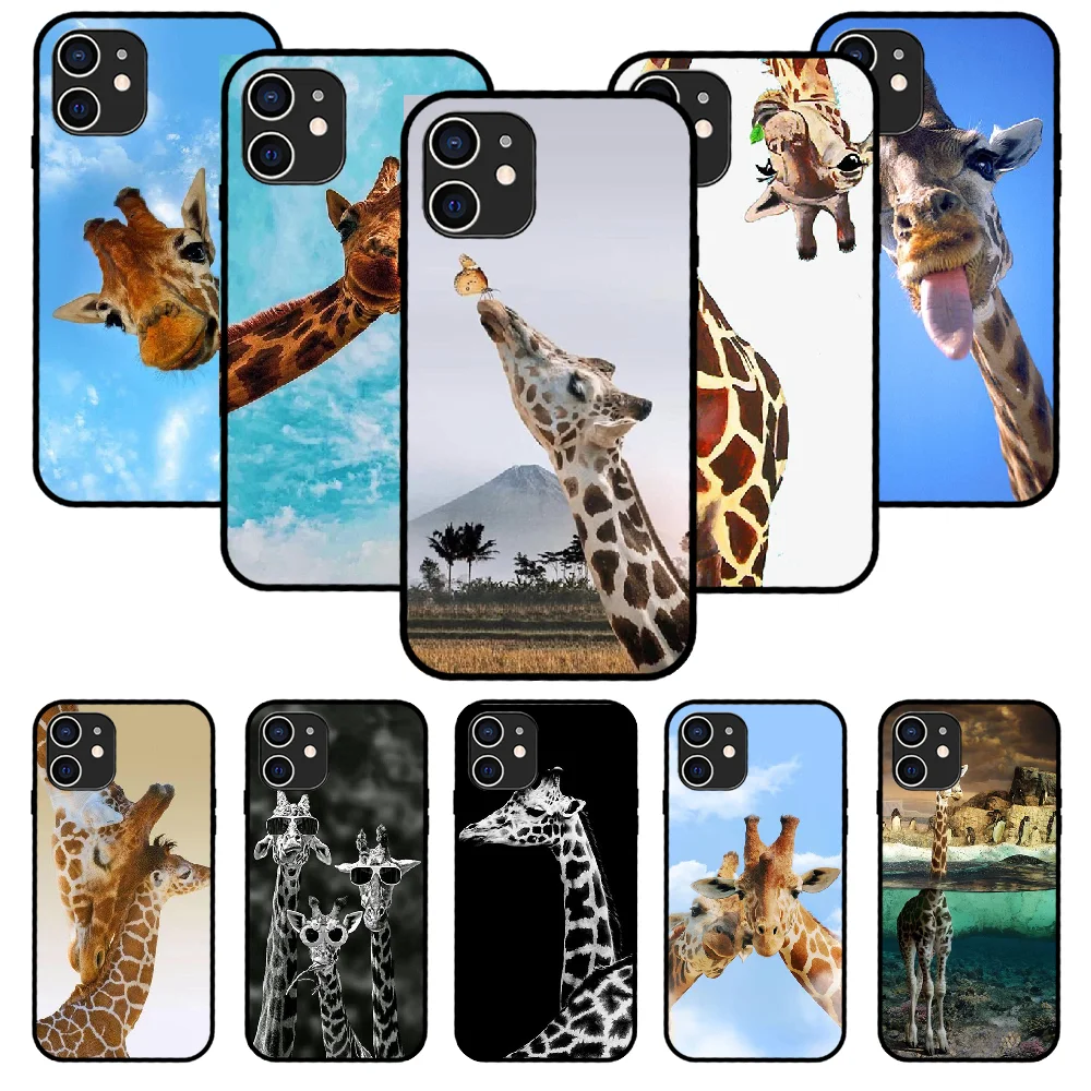 Чехол для телефона iPhone 11 12 8 Plus Mini Pro X XR XS Max 4 5 7 6 6S SE черный чехол-бампер 3D Prime жирафы