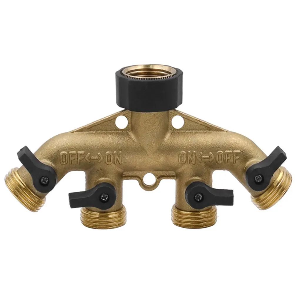 

Heavy Duty Brass 4 Way Garden Hose Splitter NPT3/4 Copper Four Outlet Faucet Diverter Valve Garden Manifold Adapter Connector