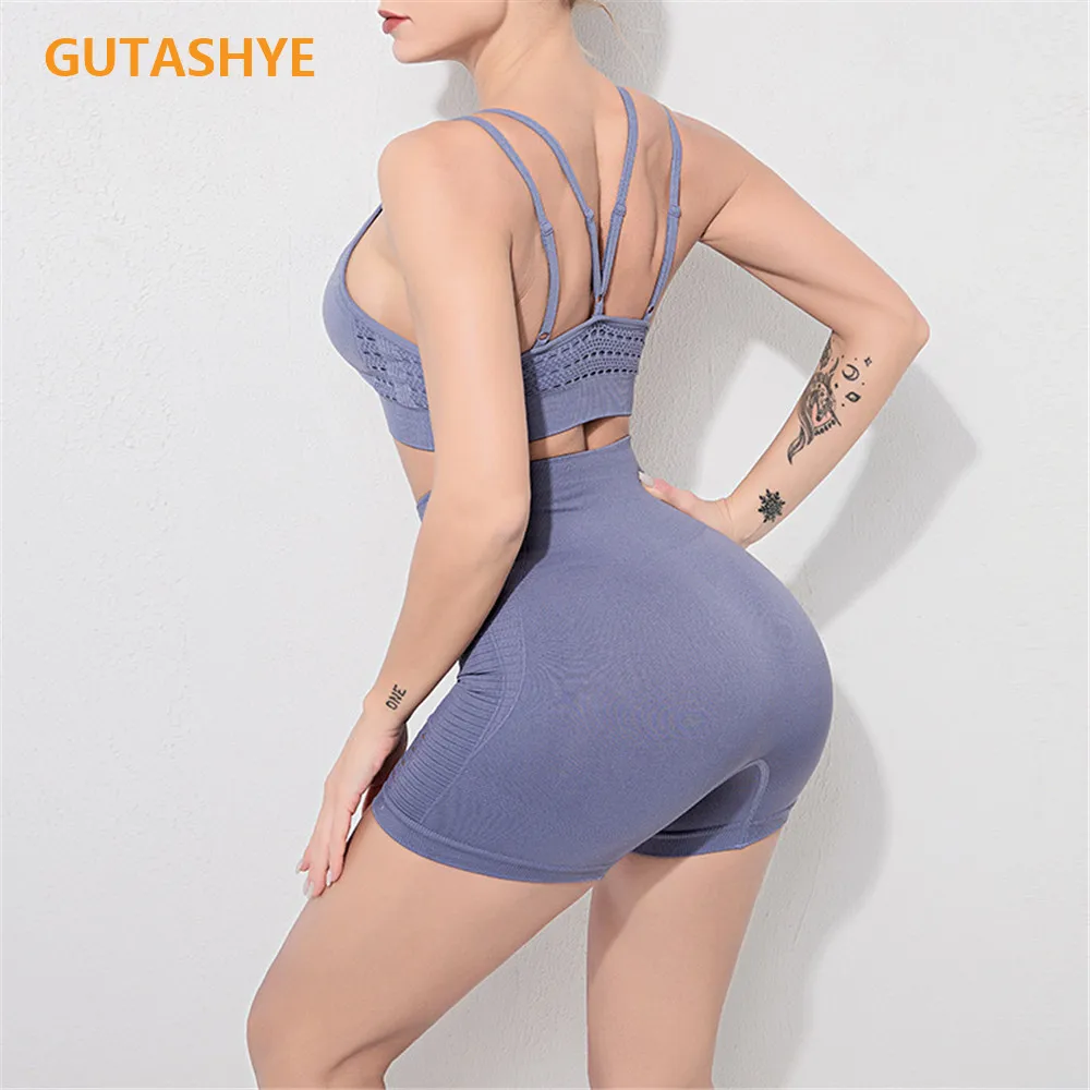 Бесшовные Йога Комплект 2 шт. спортивный костюм женская спортивная одежда
