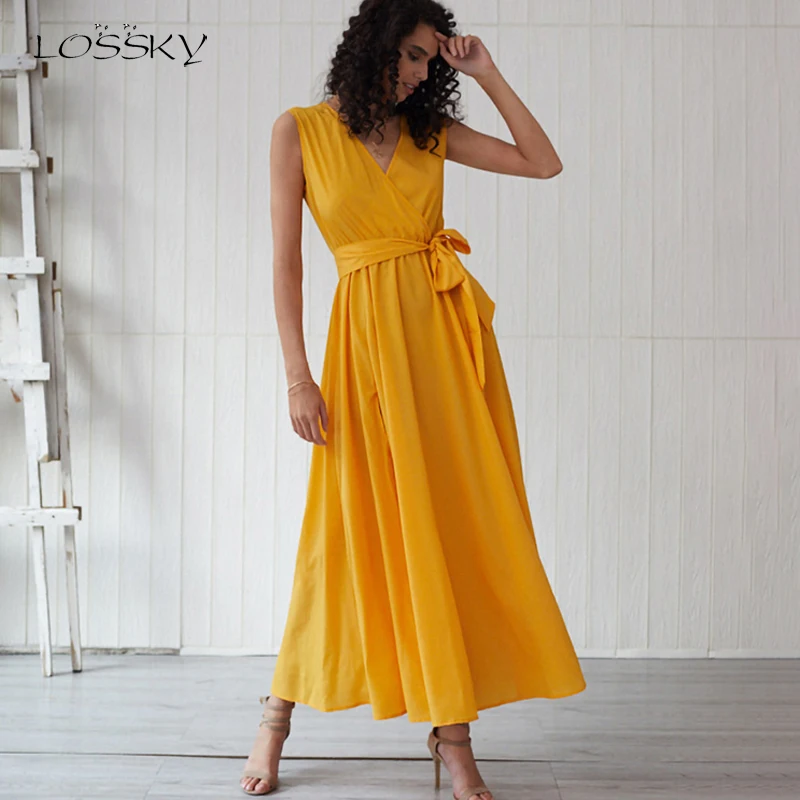 Женское шифоновое платье Lossky длинное туника с треугольным вырезом и разрезом